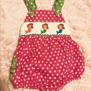 Infant Girl Smocked Bubble/Romper Mermaid 6 mos